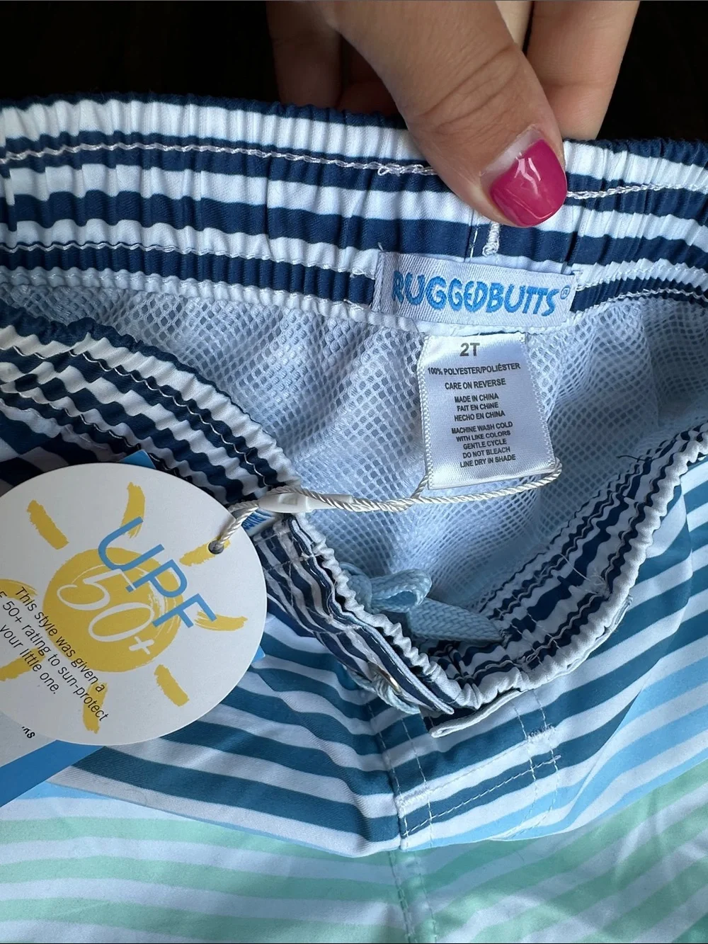 Ruggedbutts Striped Swim Trunks - Blue & Green - UPF 50